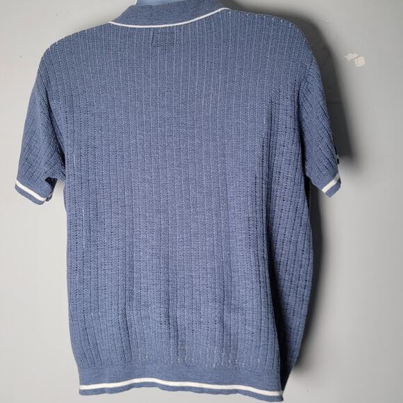 American Eagle Blue Knit Polo Shirt Men's M Retro 90s Coastal Grandpa Aesthetic - Picture 3 of 9